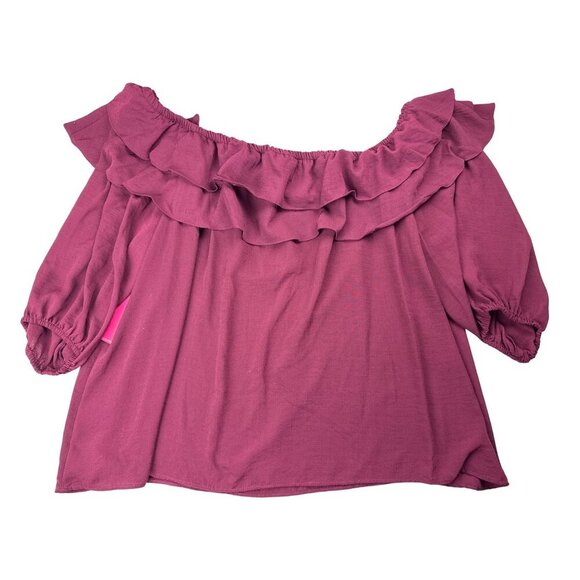 Vince Camuto Women's Top Burgundy Ruffle Pop Over Short Sleeve Plus Size 3X NEW - Picture 3 of 9